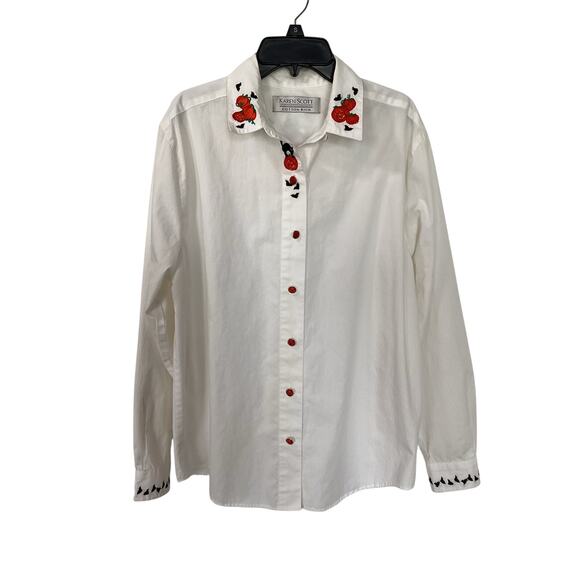Vintage Karen Scott Women's Halloween Embroidered Button Down Shirt White‎ Small - Picture 1 of 12